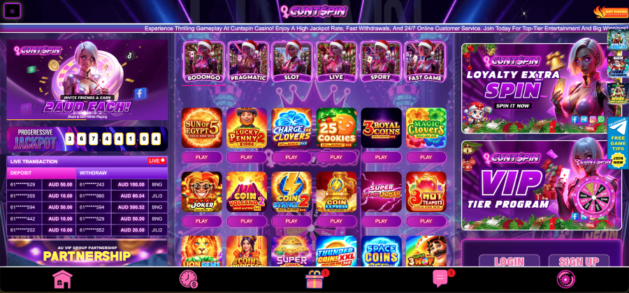 Cunt spin casino pokies selection including Sun of Egypt 5