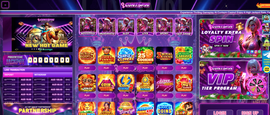 Cuntspin pokies lobby with slot thumbnails and play buttons Cuntspin pokies lobby with slot thumbnails and play buttons